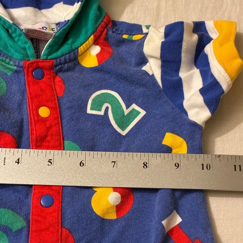 Vintage Gymboree Newborn Romper Hooded Number Print Blue Red‎ Yellow 90s Cotton